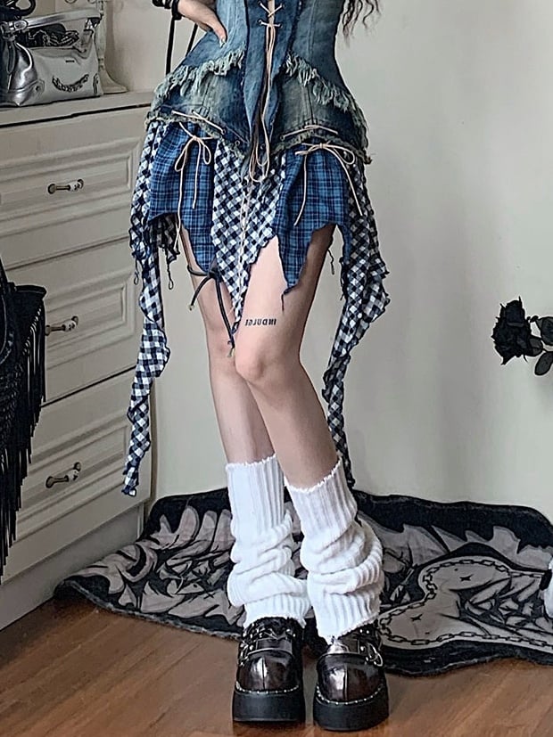 Handkerchief Hem Denim Skirt Patchwork Design