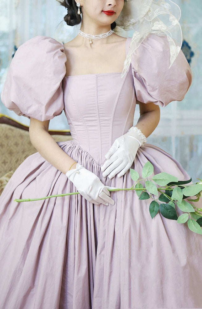 Light Pink Short Puff Sleeves Corset Basque Rococo Southern Belles Dress