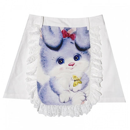 Clearance - Size L for Waist 72CM White Bunny Print Lace Trim Skirt