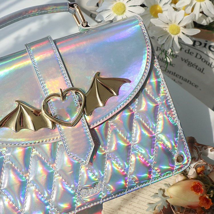 Bat Wings Design Buckle Laser Silver Ita Shoulder Bag