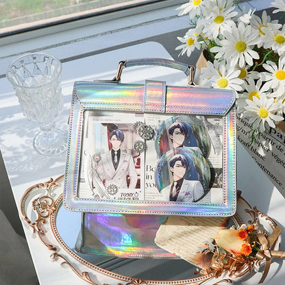 Bat Wings Design Buckle Laser Silver Ita Shoulder Bag