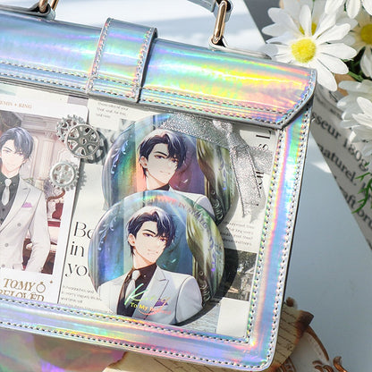 Bat Wings Design Buckle Laser Silver Ita Shoulder Bag