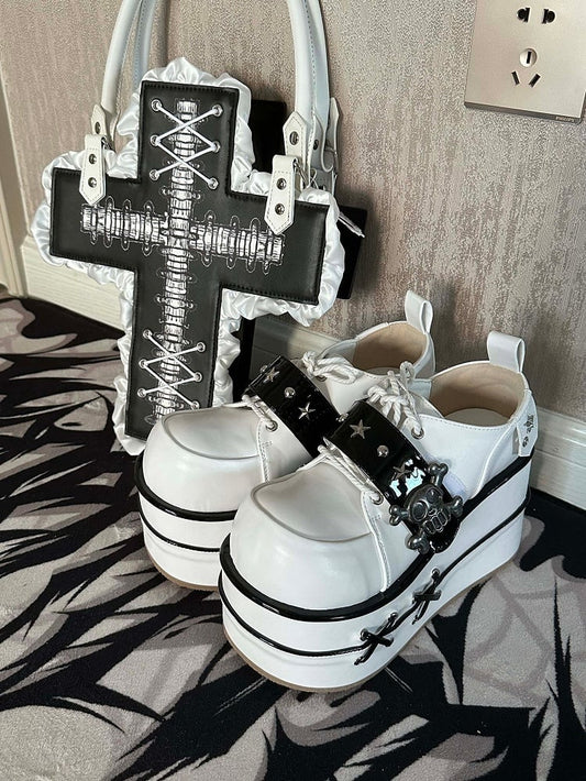 Black and White Star Hunter Pirates Skull Design Gothic Platforms
