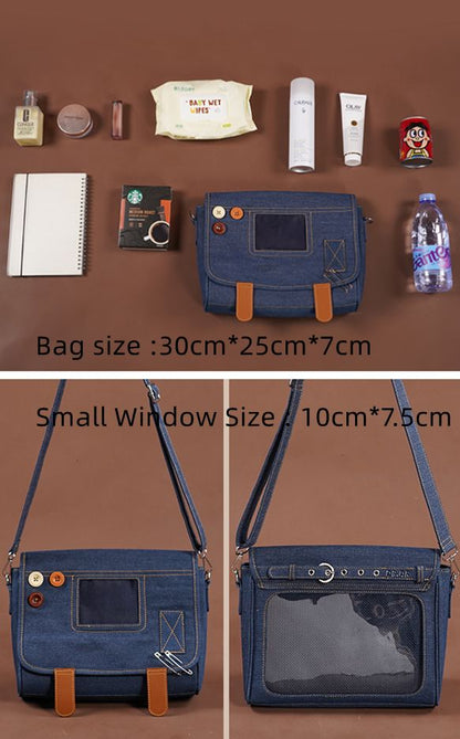 Buttons Decorated Light Blue Denim Ita Bag
