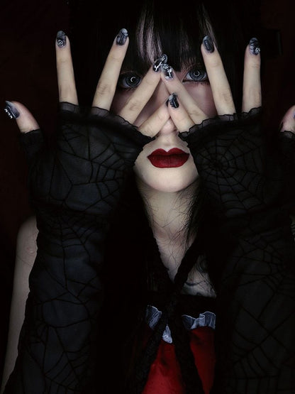 Black Spider Web Gloves Semi-sheer