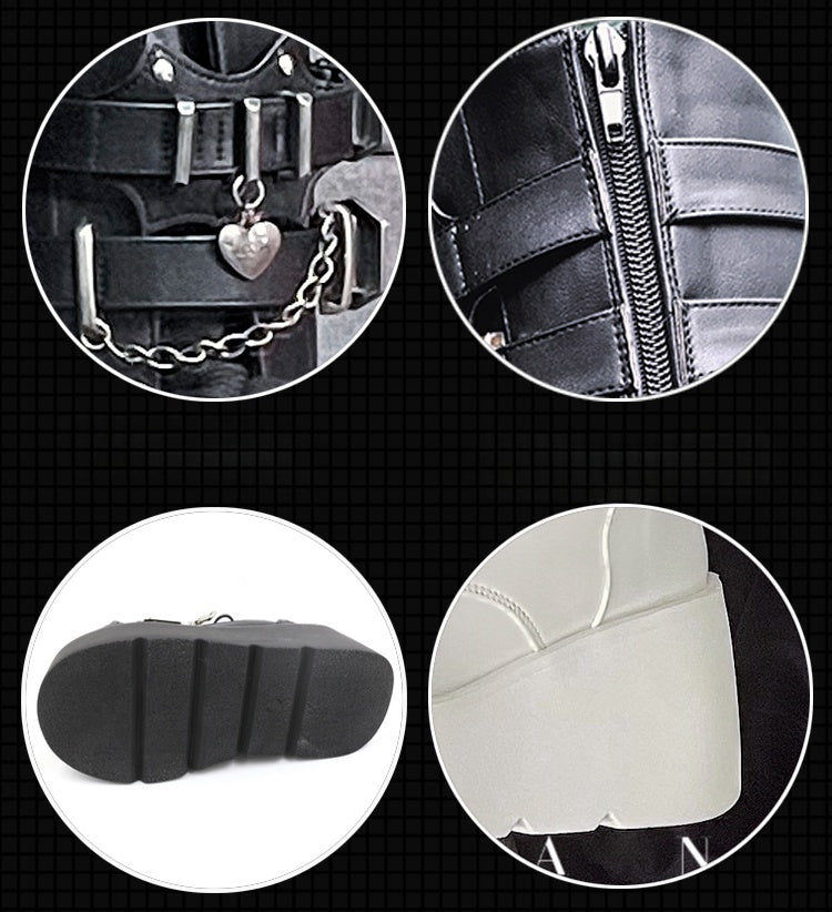 Knee High Punk Matte White Platform Boots