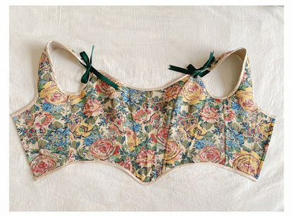Oil Painting Floral Pattern Corset with Scoop Neckline
