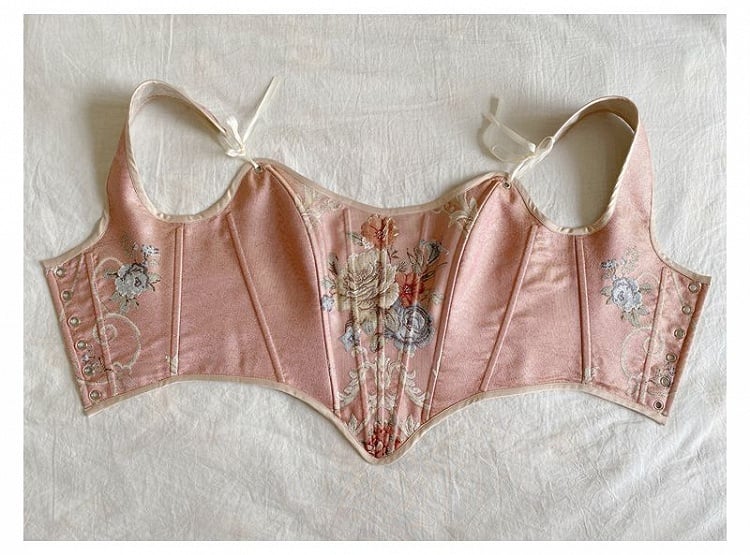 Pink Scoop Neckline Corset with Floral Pattern