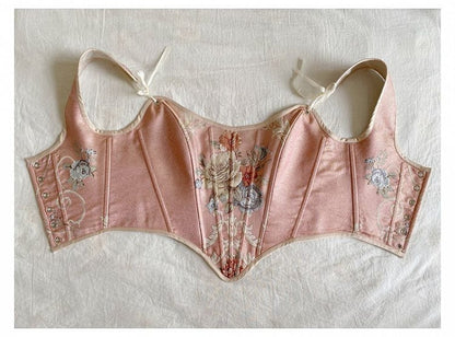 Pink Scoop Neckline Corset with Floral Pattern