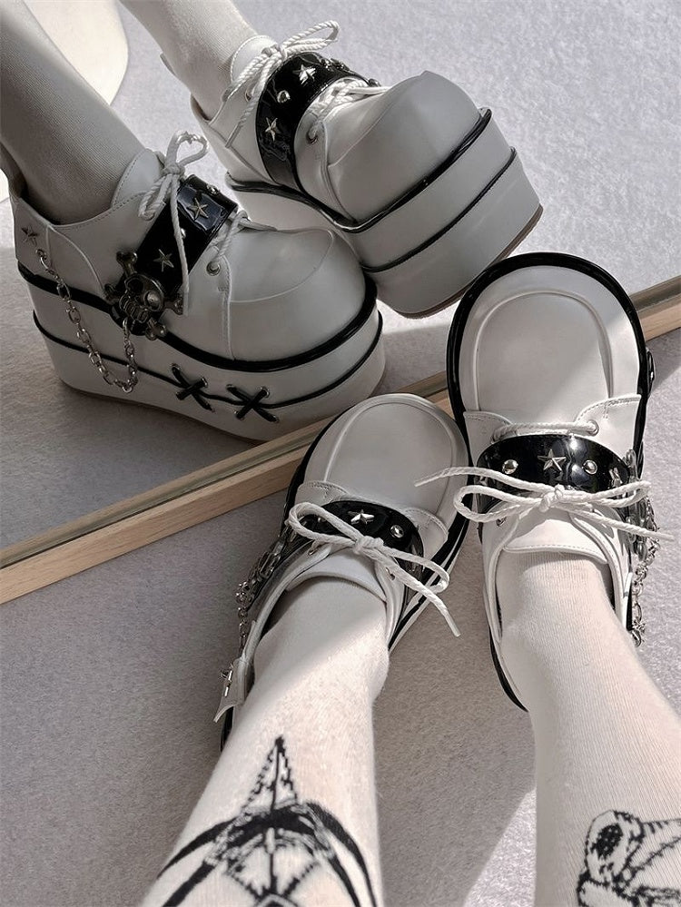 Black and White Star Hunter Pirates Skull Design Gothic Platforms