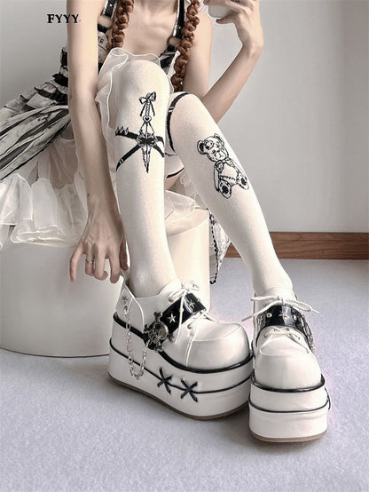 Black and White Star Hunter Pirates Skull Design Gothic Platforms