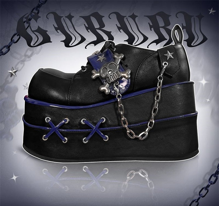 Black and Blue Star Hunter Pirates Skull Design Gothic Platforms