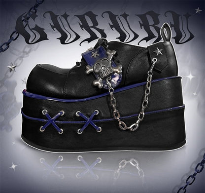 Black and Blue Star Hunter Pirates Skull Design Gothic Platforms