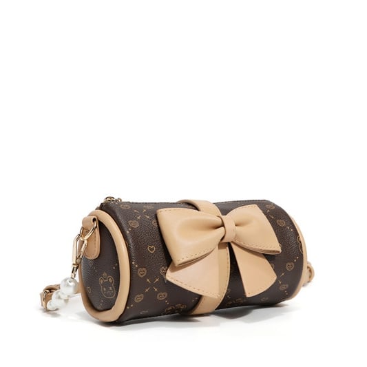 White/Brown Bear Print Big Bowknot Crossbody Bag