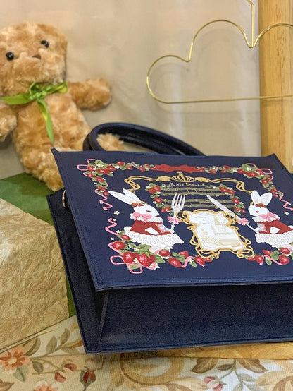 Dark Blue Tote Bag Crossbody Alice in Wonderland Theme