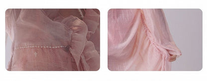 Ruffle Trim Pink Sun Protection Coverup