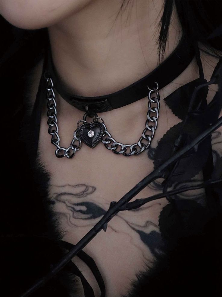 Black Punk PU Choker with Metal Chain