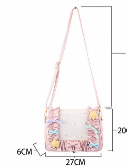 Fold-over Flap Creamy Dots Bowknots Shoulder Bag