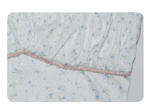 Pink/Blue Floral Print White Cami Top Ruffle Trim