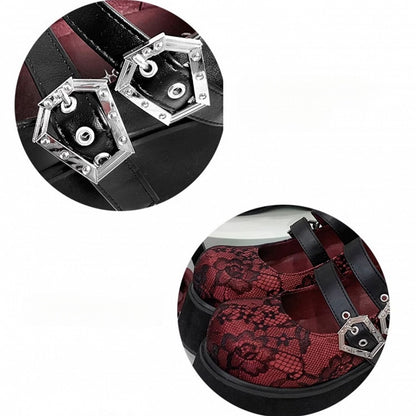 Buckle Straps Platforms Red Lace Round Toe Punk Shoes