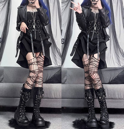 Lace-up and Buckle Straps Matte Black Platform Boots