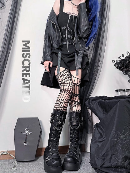 Lace-up and Buckle Straps Matte Black Platform Boots