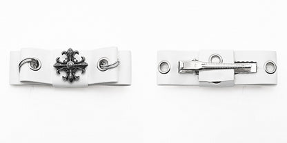 Punk Cross Decorative White PU Bowknot Hairclip