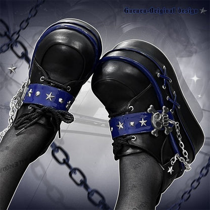 Black and Blue Star Hunter Pirates Skull Design Gothic Platforms