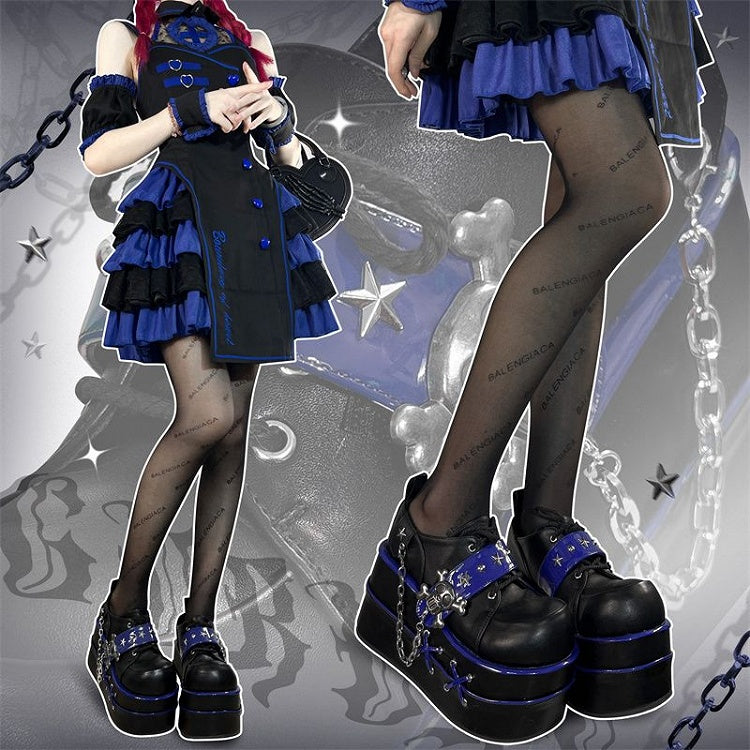 Black and Blue Star Hunter Pirates Skull Design Gothic Platforms