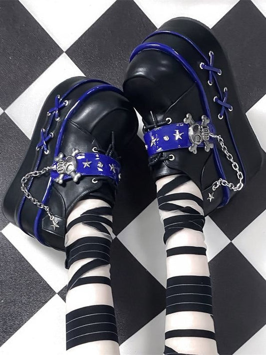 Black and Blue Star Hunter Pirates Skull Design Gothic Platforms