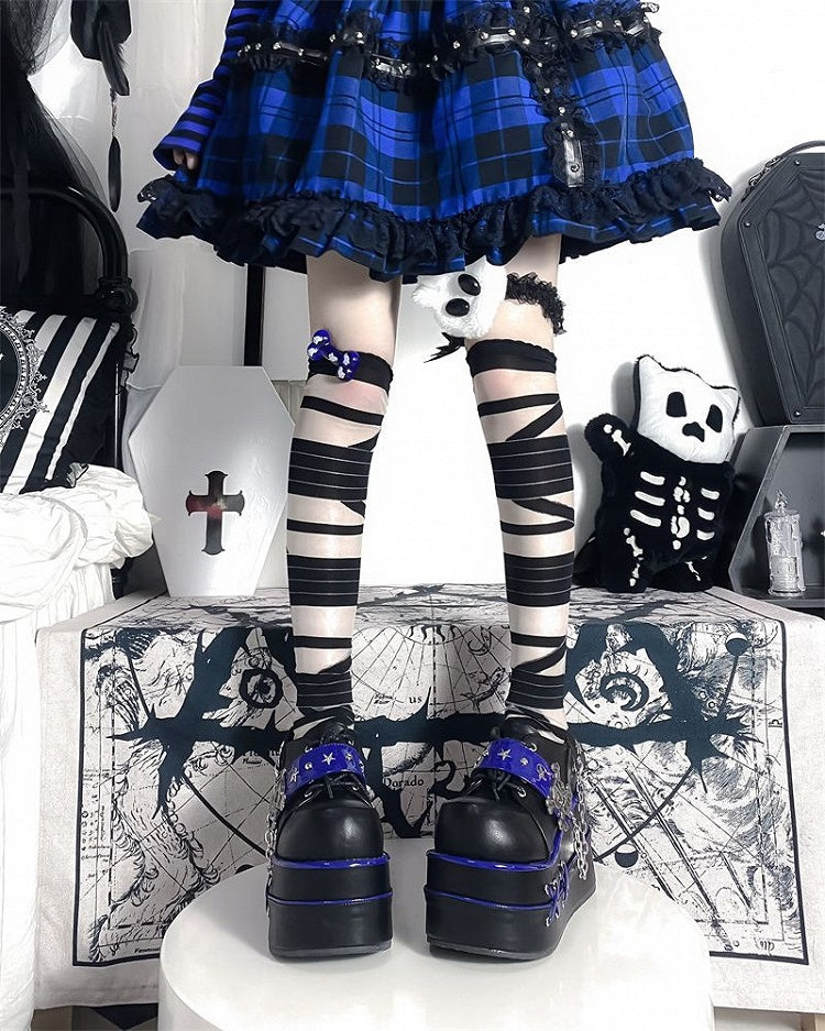 Black and Blue Star Hunter Pirates Skull Design Gothic Platforms