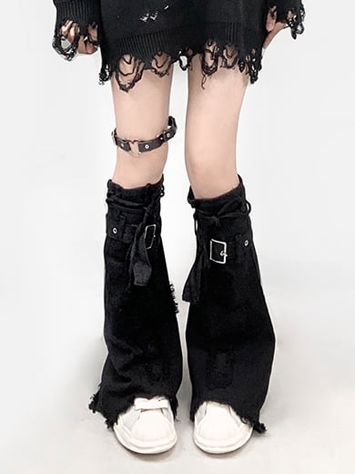 Black Cross Design Denim Flared Leg Sleeves