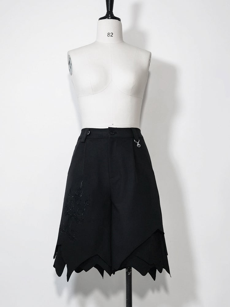 Glimpse Gossip Candlestick Embroidery Handkerchief Hem Ouji Shorts