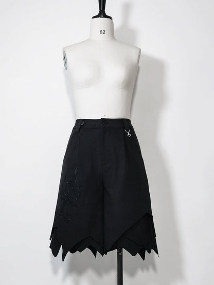 Glimpse Gossip Candlestick Embroidery Handkerchief Hem Ouji Shorts