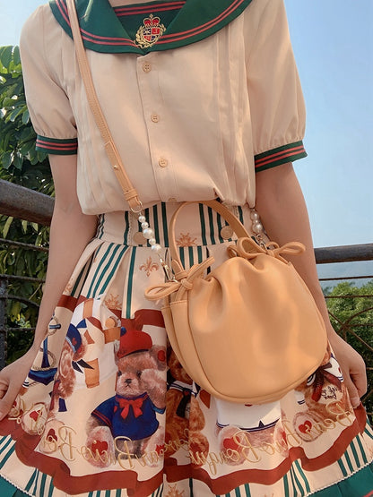 White/Apricot Beads Strap Ruffle Daily Crossbody