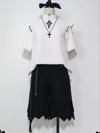 Glimpse Gossip White Banded Collar Top