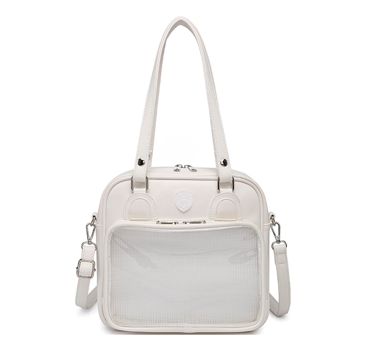 Bear Ears Design White/Wine Red/Silver PU Square Ita Bag