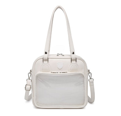 Bear Ears Design White/Wine Red/Silver PU Square Ita Bag