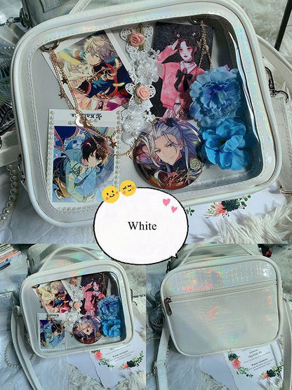 Metallic Black/White/Silver PU Square Crossbody Ita Bag