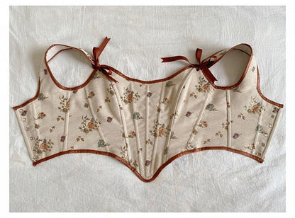 Beige Scoop Neckline Corset with Floral Pattern
