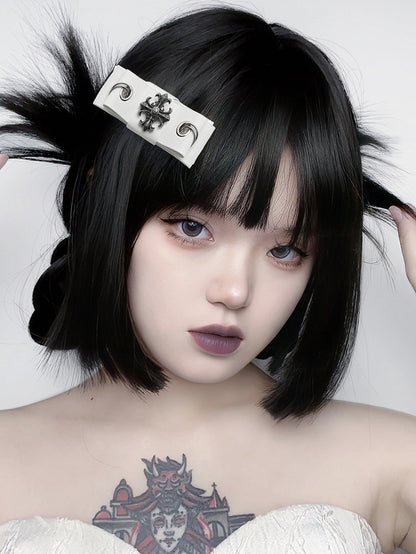 Punk Cross Decorative White PU Bowknot Hairclip