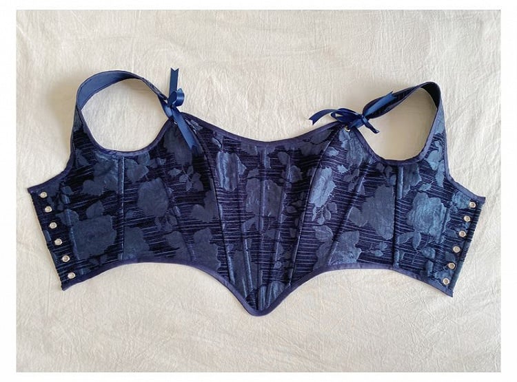 Dark Blue Scoop Neckline Corset with Floral Pattern