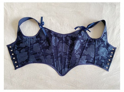 Dark Blue Scoop Neckline Corset with Floral Pattern