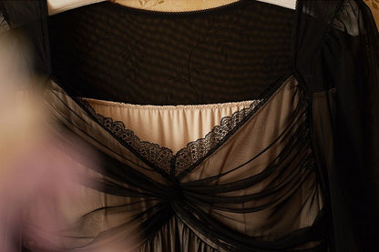 Black Gathering Details Vintage Tulle Nightgown
