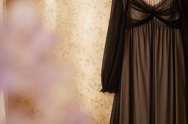 Black Gathering Details Vintage Tulle Nightgown