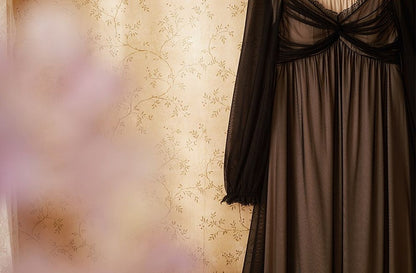 Black Gathering Details Vintage Tulle Nightgown
