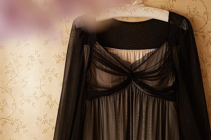 Black Gathering Details Vintage Tulle Nightgown