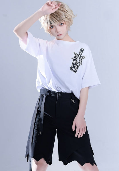 Glimpse Gossip Candlestick Embroidery Handkerchief Hem Ouji Shorts