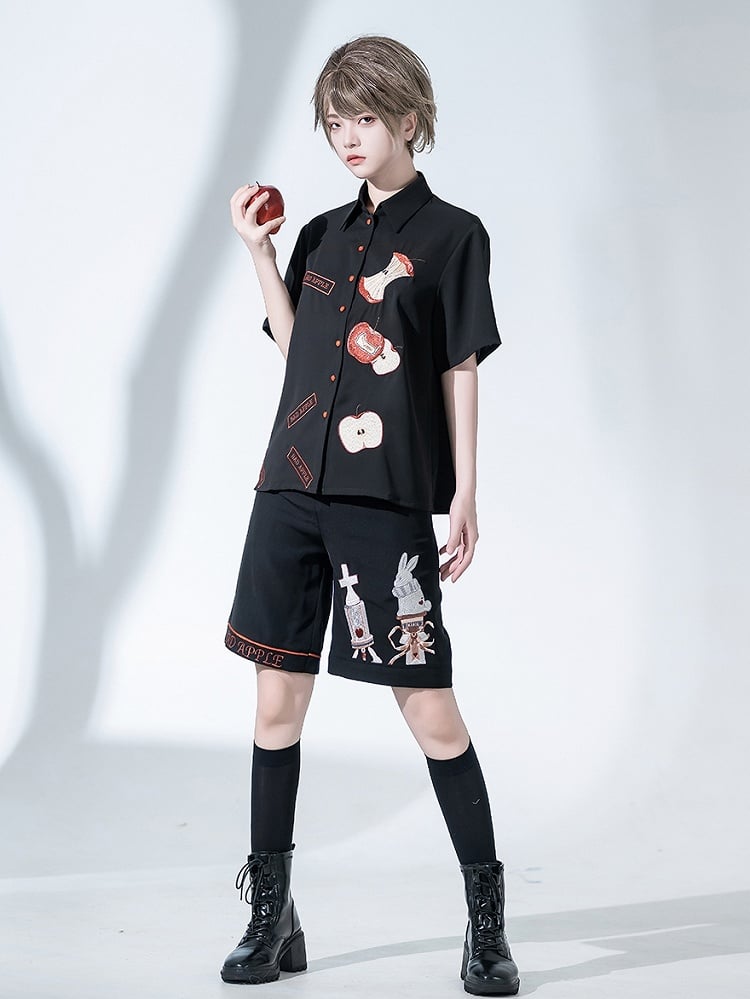 Black Ouji Fashion Shorts Rabbit Embroidery Details