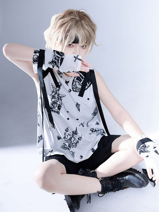 Glimpse Gossip Candlestick and Potion Bottle Print Sleeveless Top